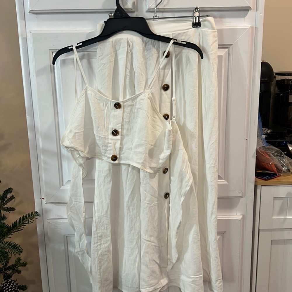 two piece linen maxi skirt and top set